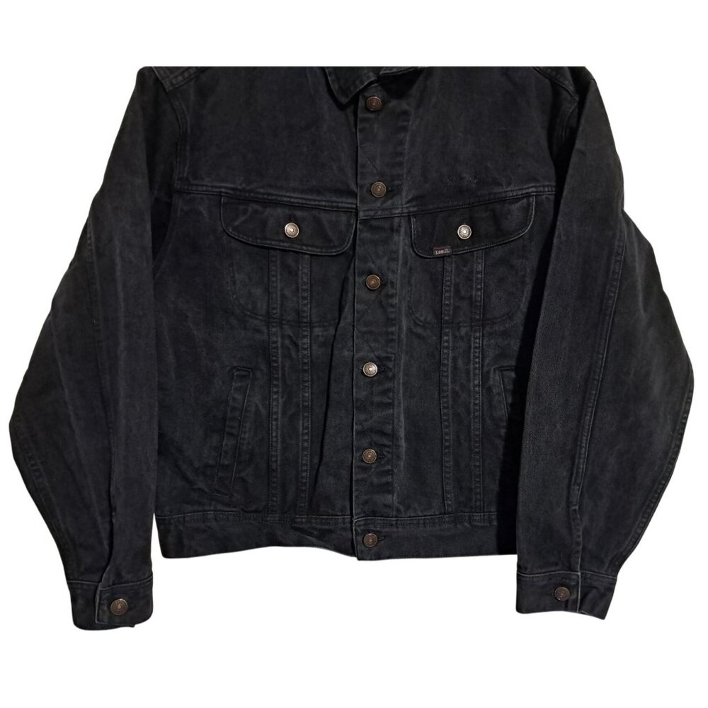 Lee Trucker Jacket Mens L Black Overdyed Denim Vintage 1990s Lee 7175SB - Picture 4 of 10
